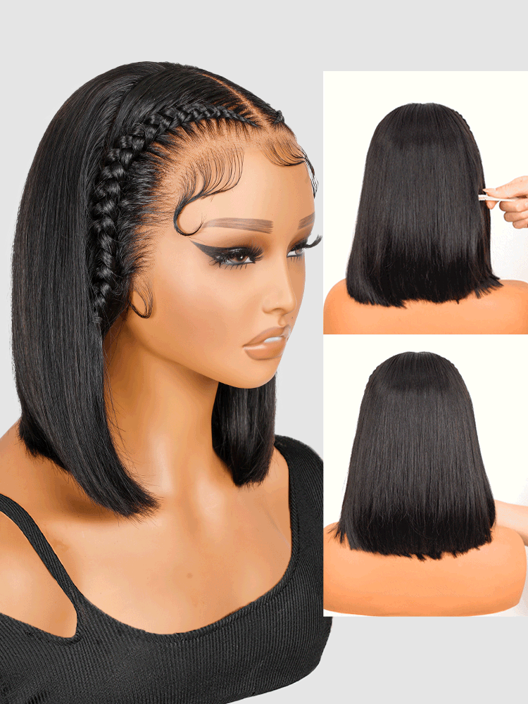 Atikual High Quality Straight 13*4 Lace Frontal Wig For Women Braided Bob Wig With Baby Hair Human Hair Braiding Wigs