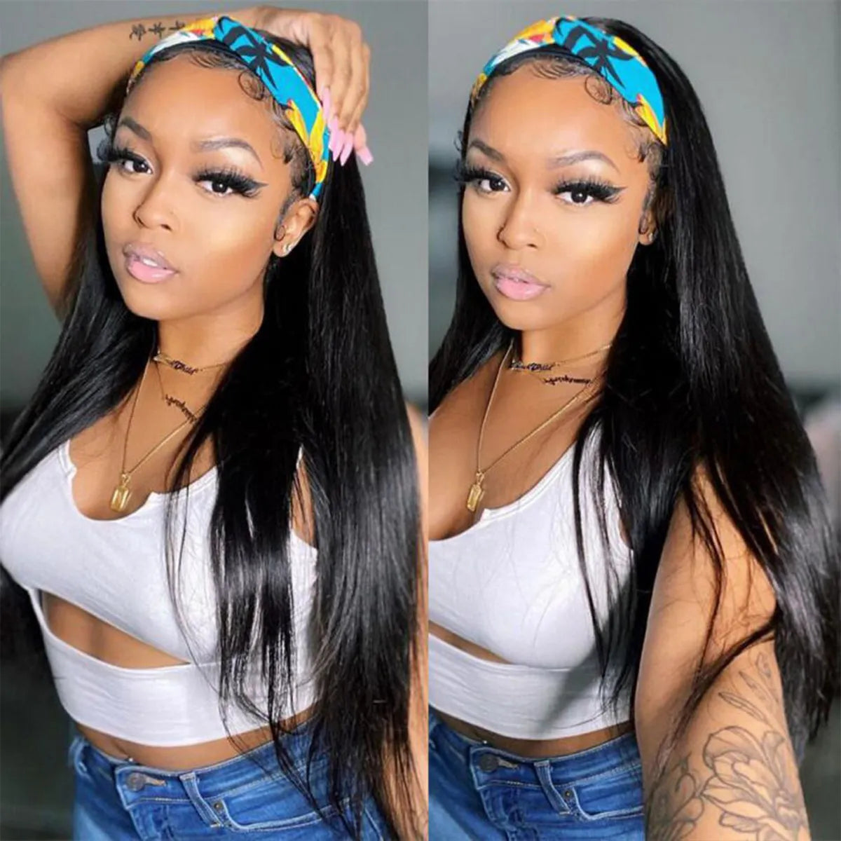 Atikual New Straight Human Hair Headband Wig 180% Density Beginner Friendly Half Wig