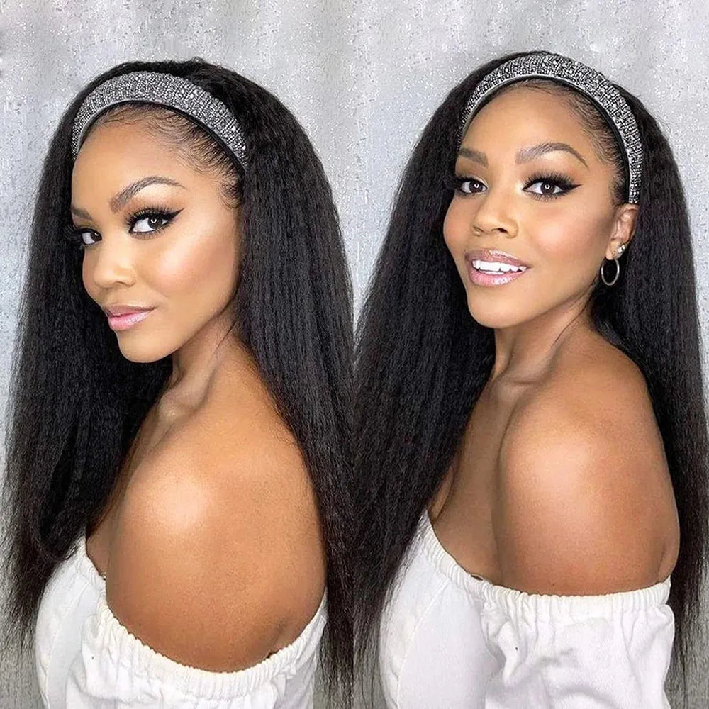 Atikual Kinky Straight Headband Wigs Human Hair Zero Skills Needed