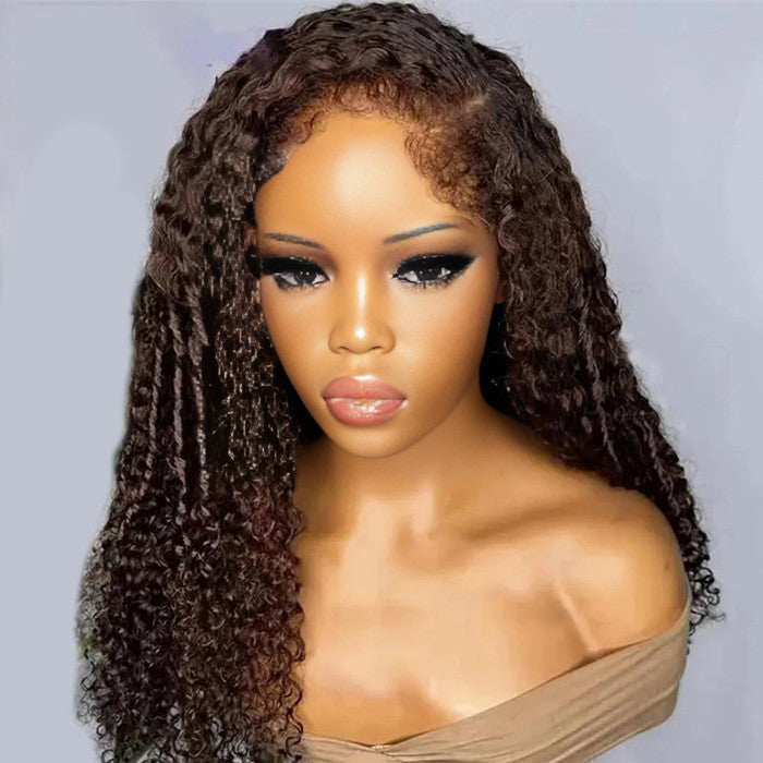 Atikual 220% Density 4C Curly Edges Colored Wig 13x6 Full Lace Human Hair Glueless Wig with Curly Baby Hair