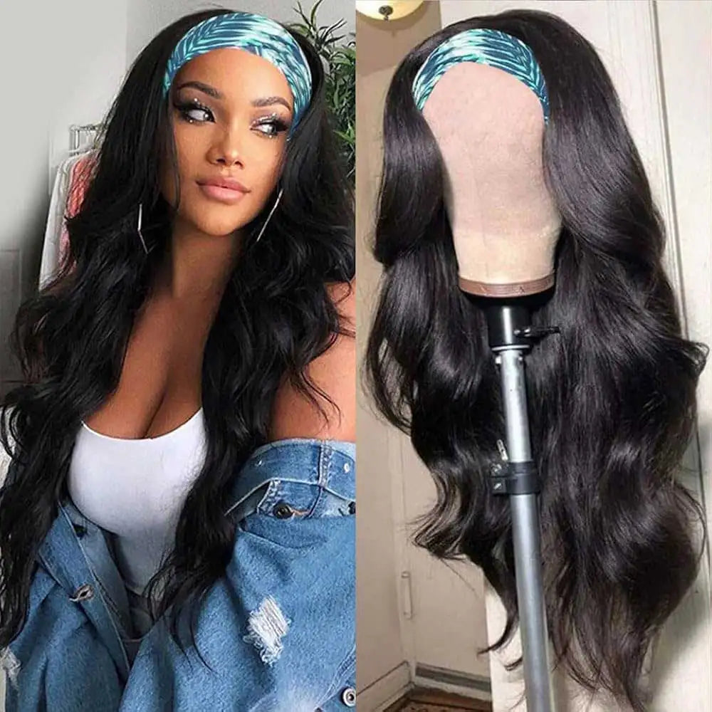 Atikual Body Wave Human Hair Headband Wigs No Glue No Gel Easy Install Half Wig