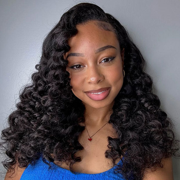 Atikual Pre Wand Curls Kinky Straight Wigs 250% Density 3 In 1 Half Wigs For Beginners Flip Over Human Hair Wig