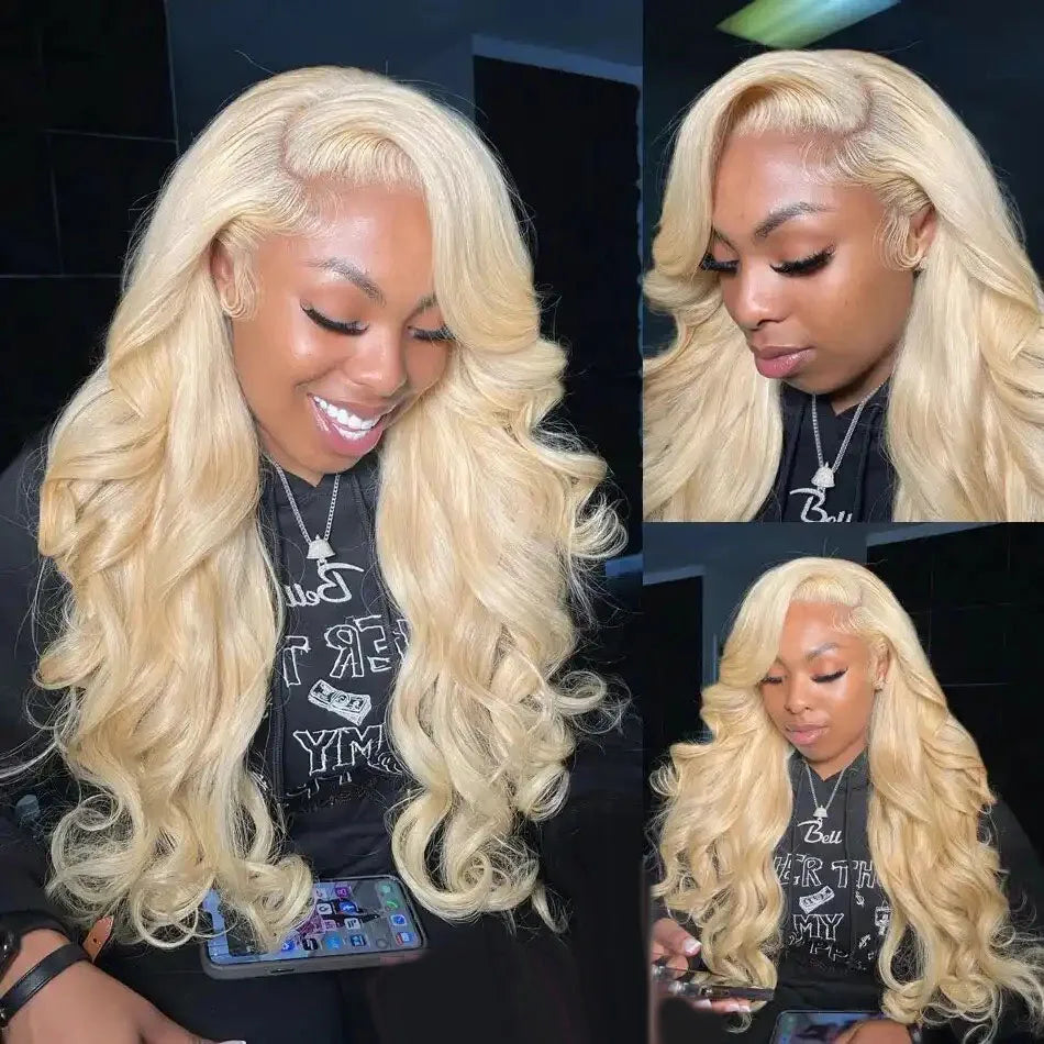 Atikual 613 Blonde Body Wave Human Hair Wig with Bangs Natural Color for Women