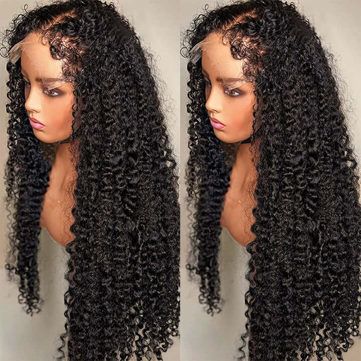 r 4C Edges Hairline Wig Transparent 13x4 HD Lace Pre-Plucked Curly Human Hair Wig with Curly Baby Hair
