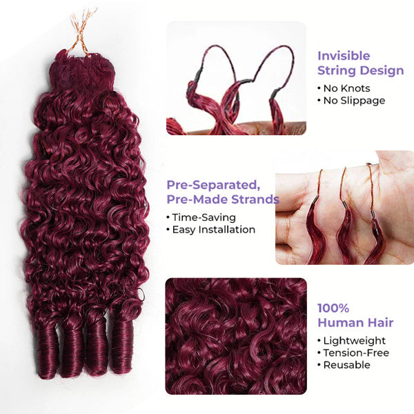 Atikual 99J Burgundy Burmese Curly Crochet Human Hair Micro Ring Loop for Better Scalp Airflow