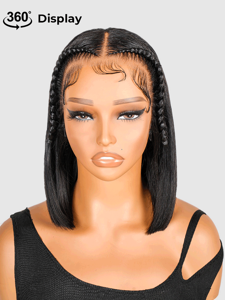 Atikual High Quality Straight 13*4 Lace Frontal Wig For Women Braided Bob Wig With Baby Hair Human Hair Braiding Wigs
