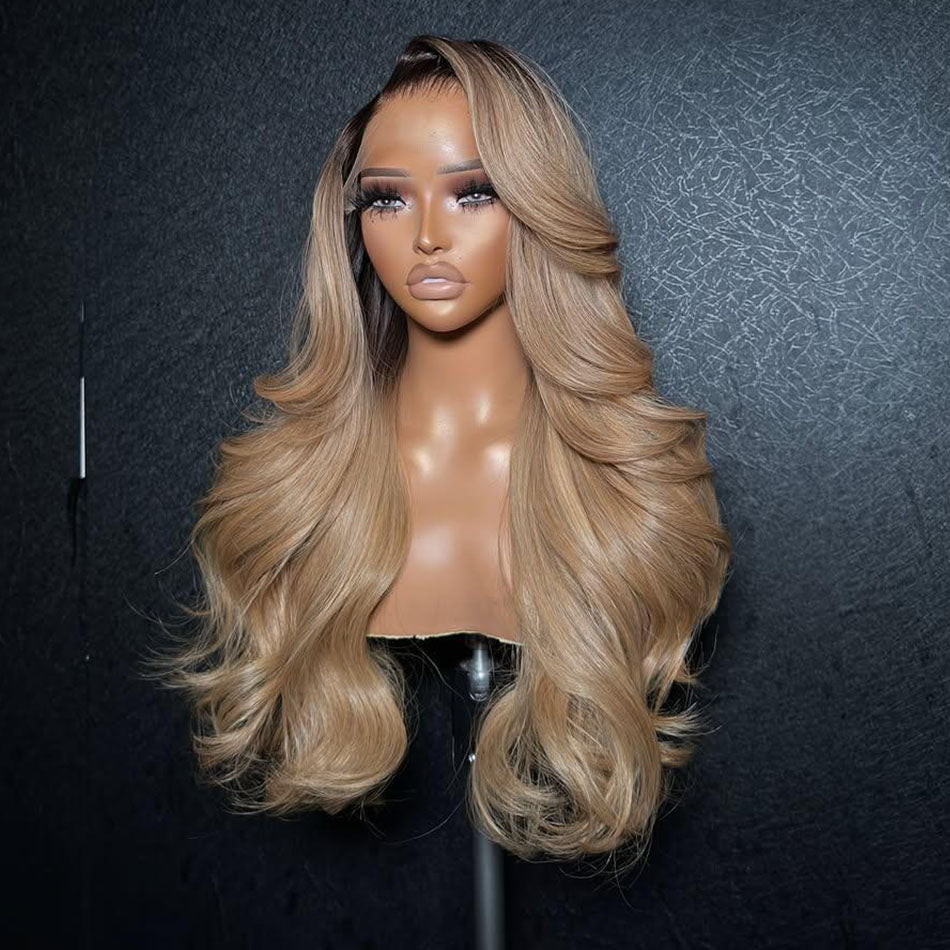 Atikual Professional Toned Ombre Ash Blonde Mixed Dirty Blonde HD Lace Front Human Hair Wigs Glueless Wigs