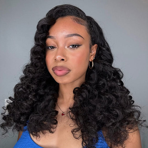 Atikual Pre Wand Curls Kinky Straight Wigs 250% Density 3 In 1 Half Wigs For Beginners Flip Over Human Hair Wig