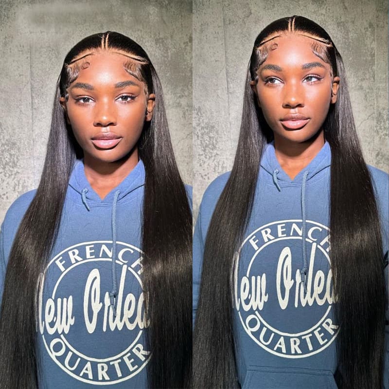 Atikual Pre Braided Wig Straight Glueless 13x6 HD Lace Front Wigs Human Hair Bleached Knots