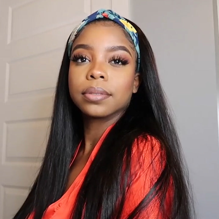 Atikual New Straight Human Hair Headband Wig 180% Density Beginner Friendly Half Wig