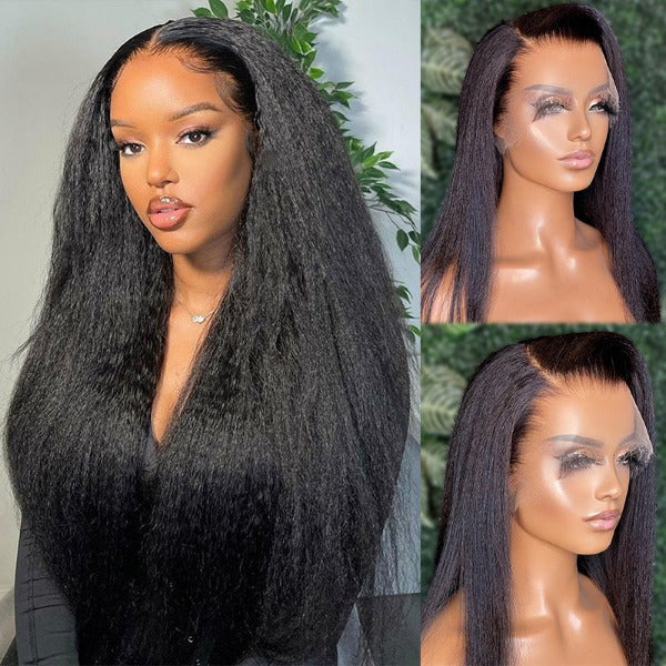 Atikual Kinky Straight Wig 13x4 13x6 HD Lace Front Wigs Natural Black Brazilian Virgin 100% Human Hair Preplucked