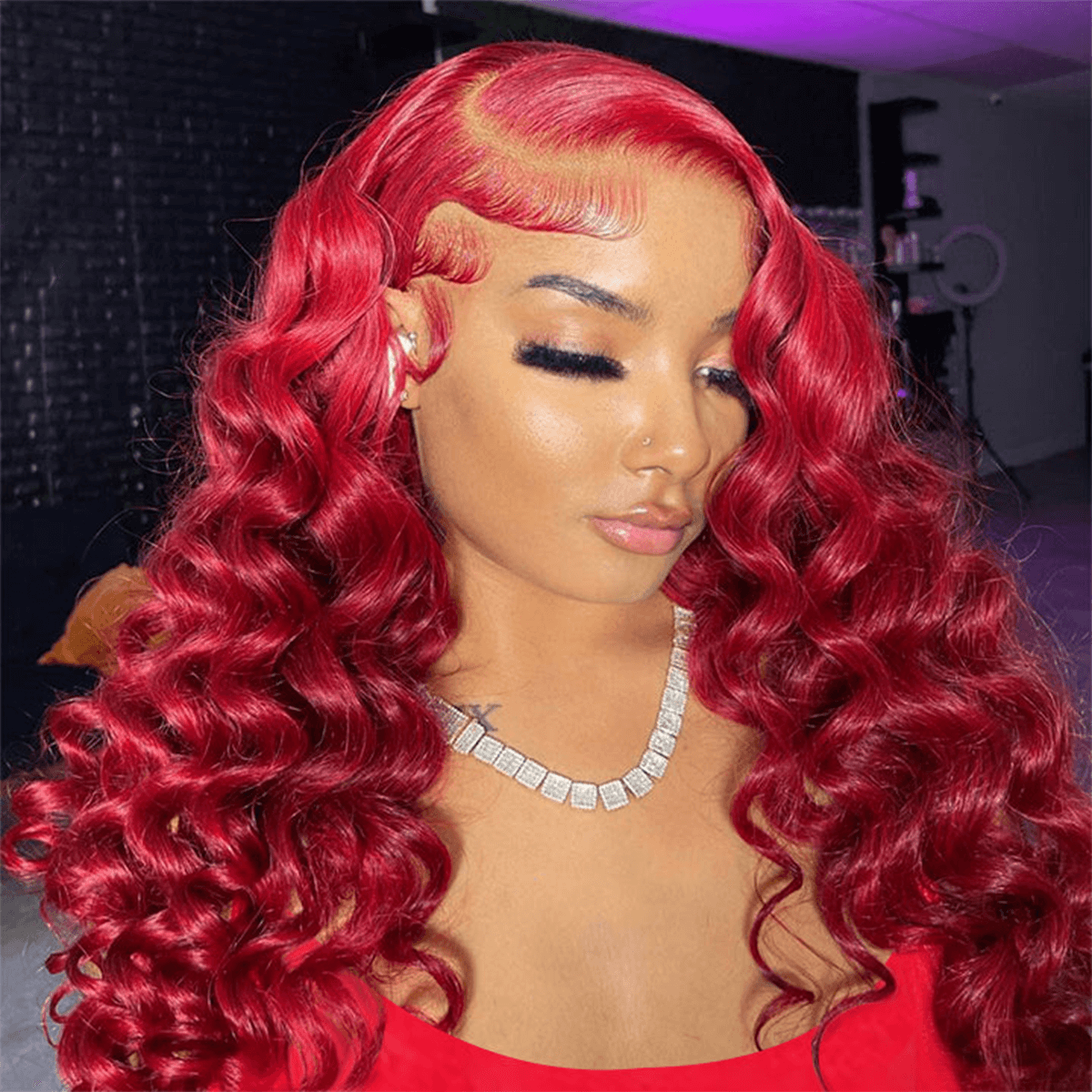Atikual 13×4 Lace Front Wigs Redwine Color Loose Deep Human Hair 6×5 Pre-cut Lace Wigs 180% Density