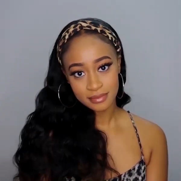 Atikual Body Wave Human Hair Headband Wigs No Glue No Gel Easy Install Half Wig