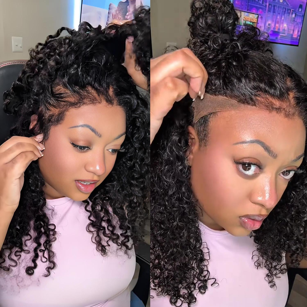 r 4C Edges Hairline Wig Transparent 13x4 HD Lace Pre-Plucked Curly Human Hair Wig with Curly Baby Hair