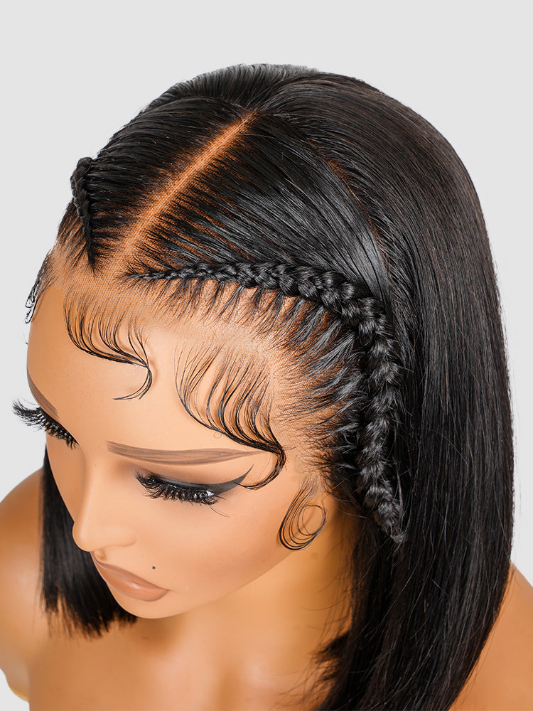 Atikual High Quality Straight 13*4 Lace Frontal Wig For Women Braided Bob Wig With Baby Hair Human Hair Braiding Wigs