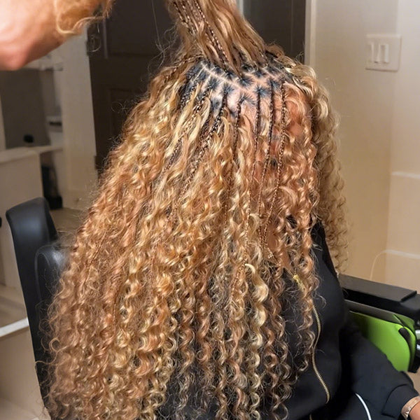 Atikual #27 Honey Blonde Burmese Curly Pre-Looped Crochet Human Hair Extensions for Natural Protective Styles