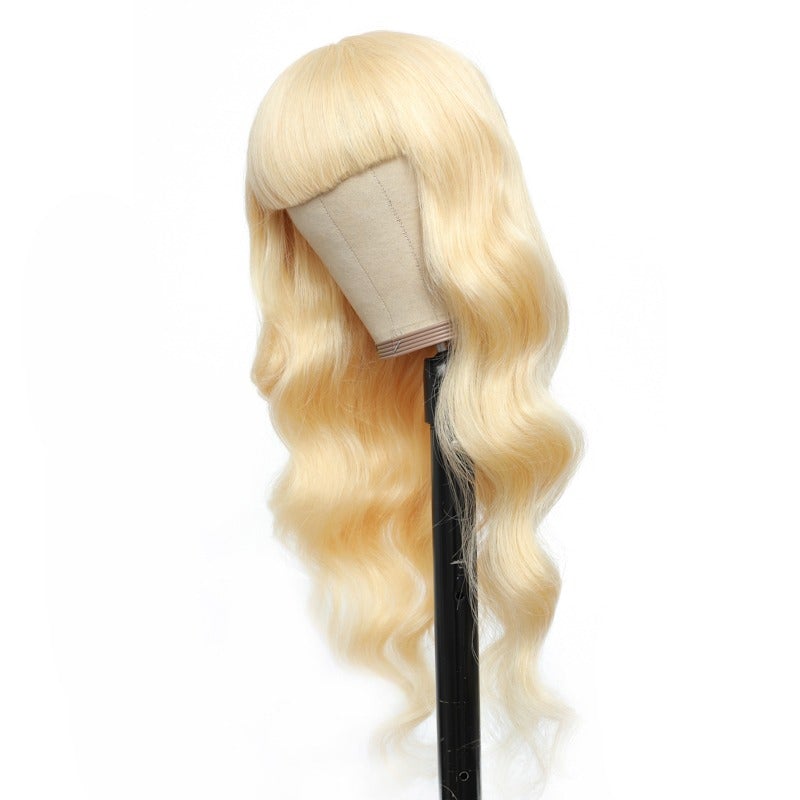 Atikual 613 Blonde Body Wave Human Hair Wig with Bangs Natural Color for Women