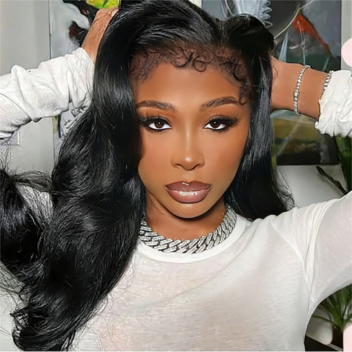 Atikual Natural 4C Edges Curly Baby Hair 13X6 HD Lace Front Human Hair Wigs Body Wave Wigs