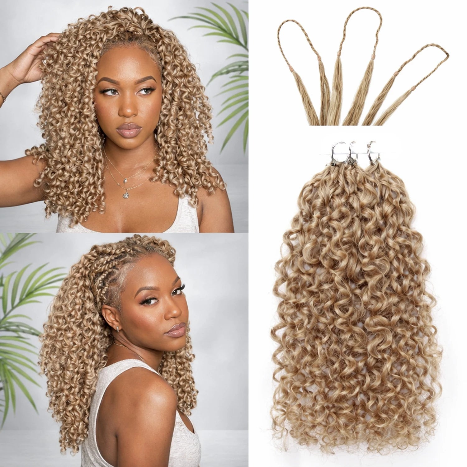 Atikual #27 Honey Blonde Burmese Curly Pre-Looped Crochet Human Hair Extensions for Natural Protective Styles
