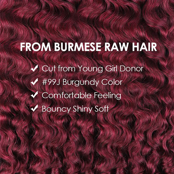 Atikual 99J Burgundy Burmese Curly Crochet Human Hair Micro Ring Loop for Better Scalp Airflow