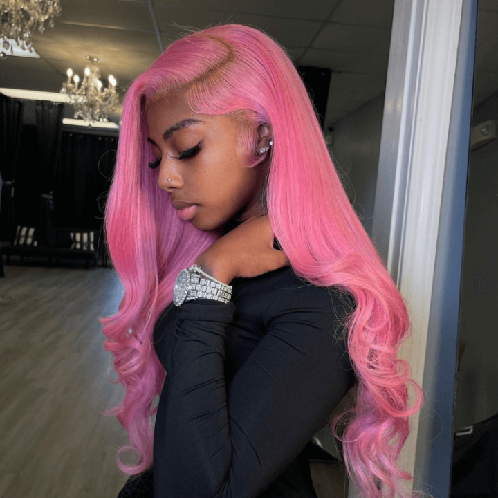 Atikual Professional Toned Pink Colored Body Wave Human Hair 13x6 Lace Front Wigs