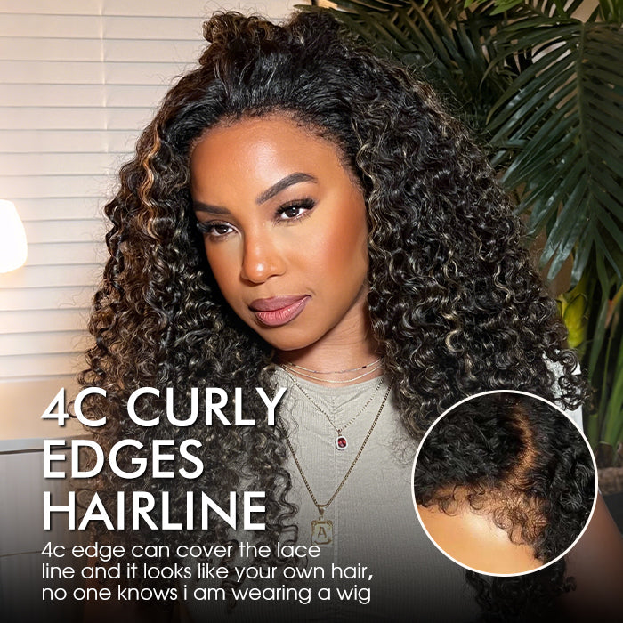 Atikual Affordable 4C Edges Curly Lace Front Wigs Pre-everything Glueless HD Lace Wig Flexi-Fit Drawstring Cap