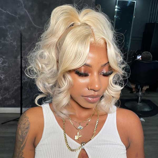 Atikual 613 Blonde Body Wave Human Hair Wig with Bangs Natural Color for Women
