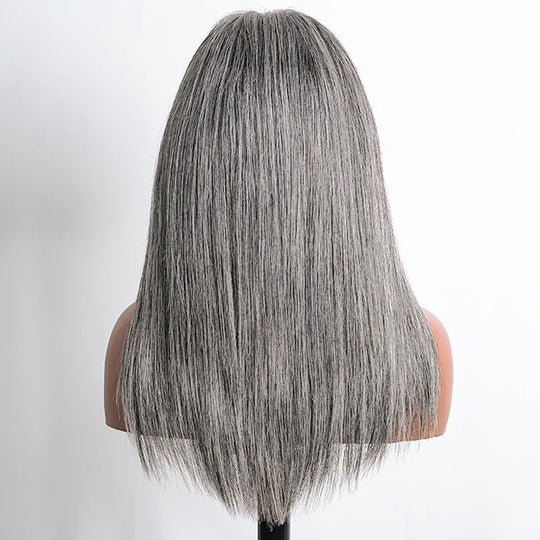 Salt and Pepper Gray Color Put On and Go Glueless Straight 5x5 Pre-Cut HD Lace Human Hair Wigs