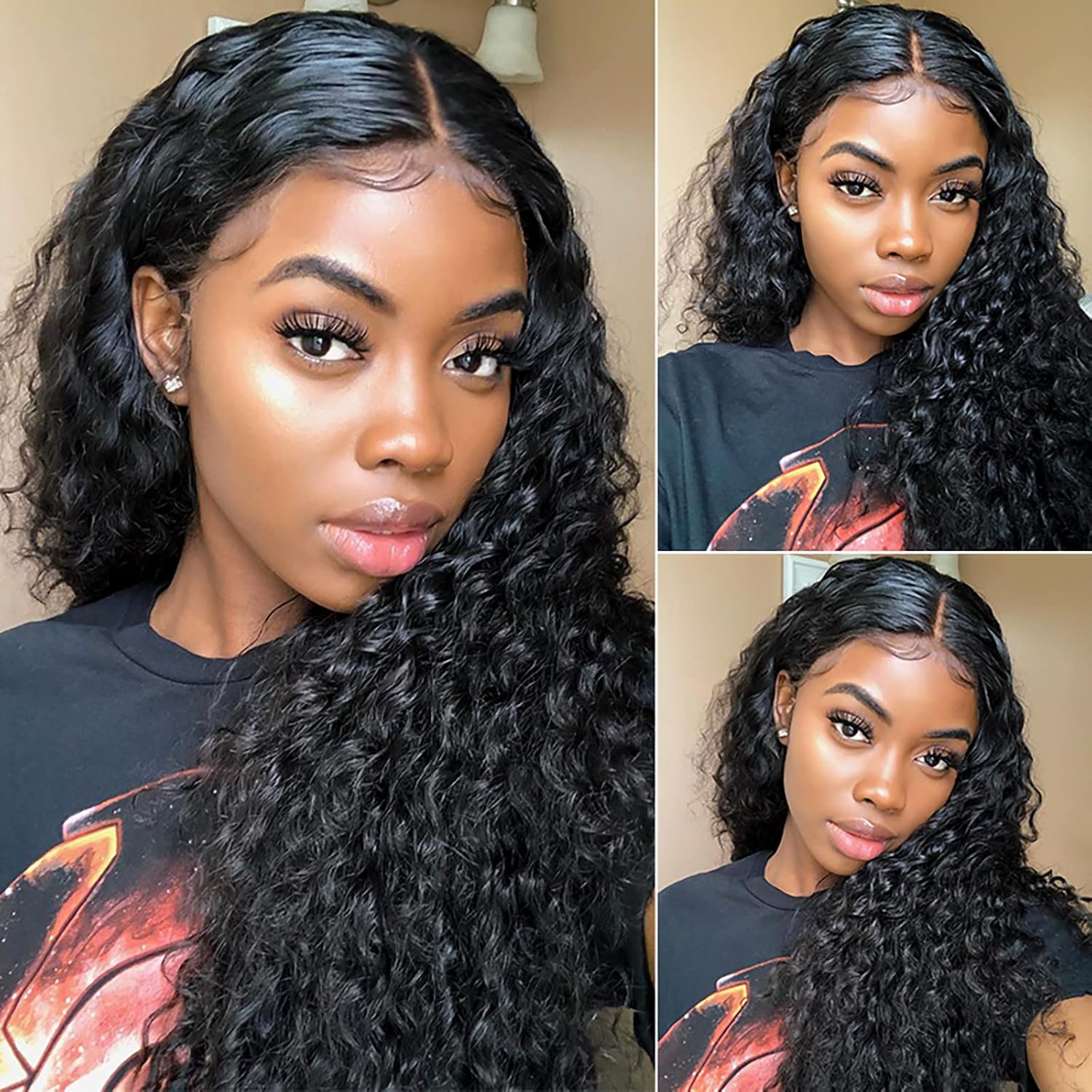 Atikual Deep Wave 13X4 Swise HD Lace Front Wigs Pre Plucked Natural Hairline 100% Human Hair Wig