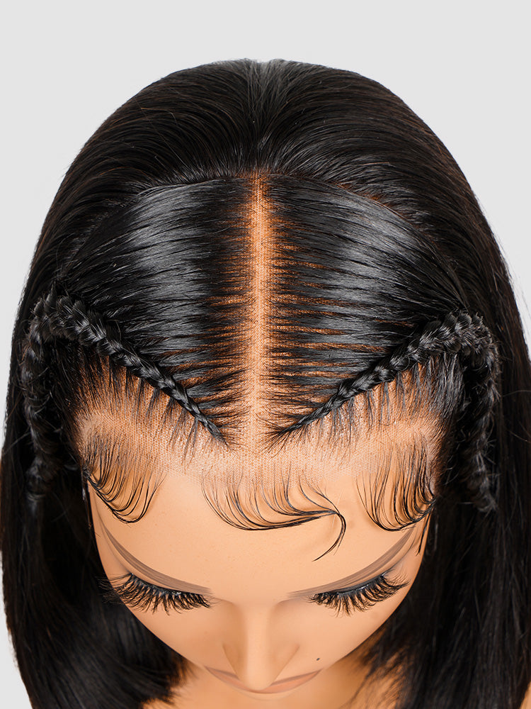 Atikual High Quality Straight 13*4 Lace Frontal Wig For Women Braided Bob Wig With Baby Hair Human Hair Braiding Wigs