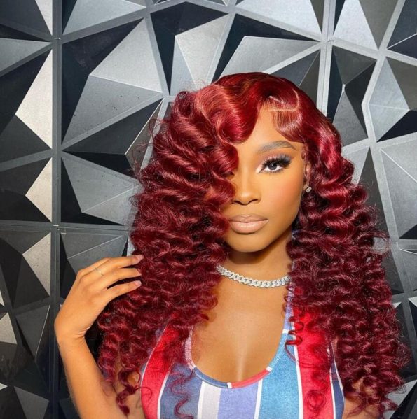 Atikual 13×4 Lace Front Wigs Redwine Color Loose Deep Human Hair 6×5 Pre-cut Lace Wigs 180% Density