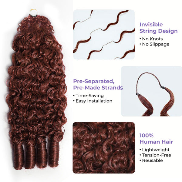 Atikual Reddish Brown Burmese Curly Crochet Human Hair Breathable Seamless Blend Daily Wear