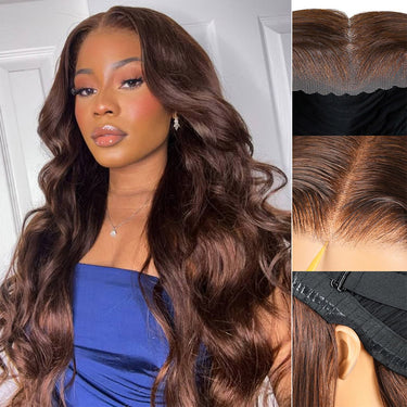 Atikual Chocolate Brown 13X6 Lace Glueless Wigs Body Wave with Drawstring 100% Human Hair Wig