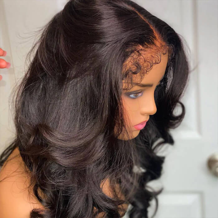 Atikual Natural 4C Edges Curly Baby Hair 13X6 HD Lace Front Human Hair Wigs Body Wave Wigs