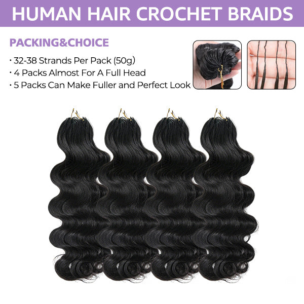 Atikual Natural Flow Body Wave Crochet Human Hair Extensions Lightweight Reusable Beginner Friendly