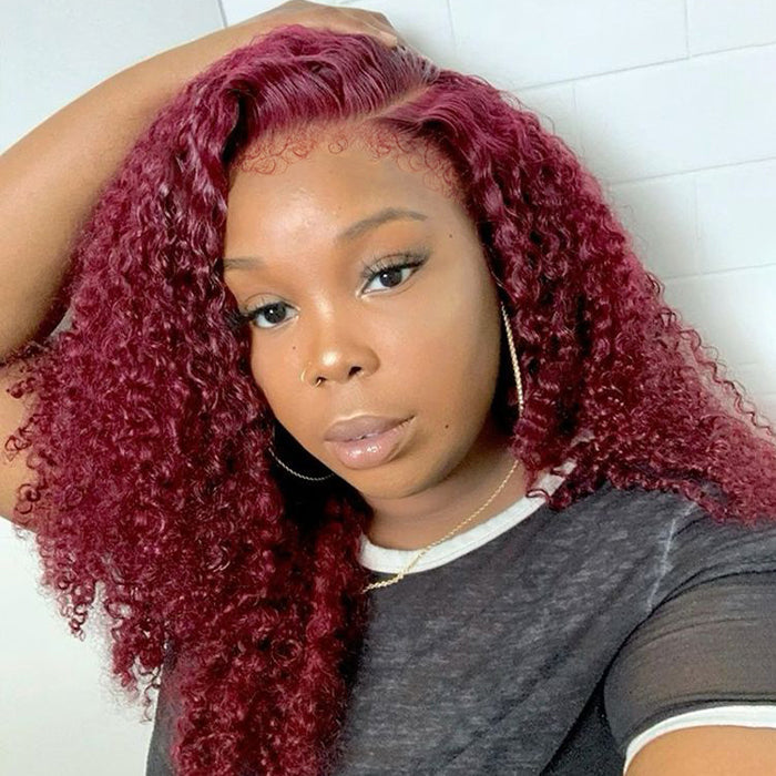 Atikual 220% Density 4C Curly Edges Colored Wig 13x6 Full Lace Human Hair Glueless Wig with Curly Baby Hair