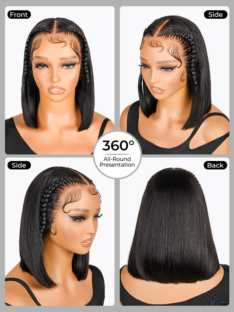 Atikual High Quality Straight 13*4 Lace Frontal Wig For Women Braided Bob Wig With Baby Hair Human Hair Braiding Wigs