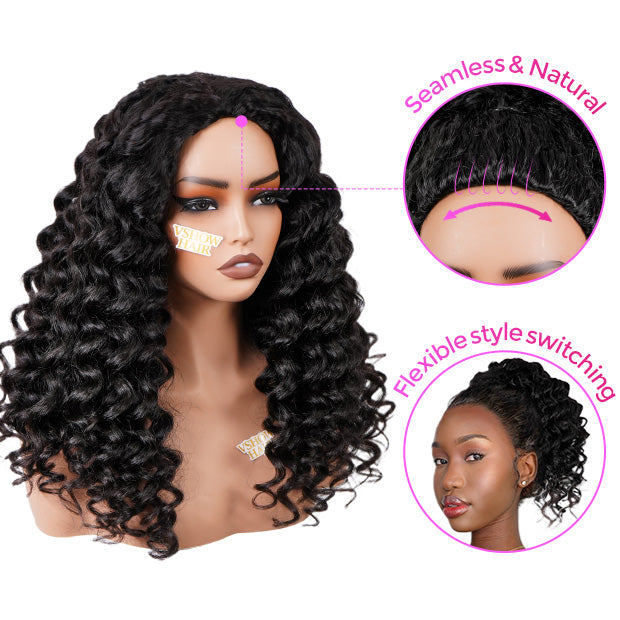 Atikual Pre Wand Curls Kinky Straight Wigs 250% Density 3 In 1 Half Wigs For Beginners Flip Over Human Hair Wig
