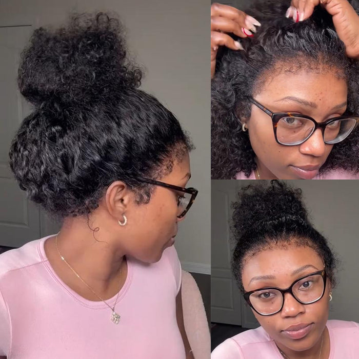Atikual Affordable 4C Edges Curly Lace Front Wigs Pre-everything Glueless HD Lace Wig Flexi-Fit Drawstring Cap
