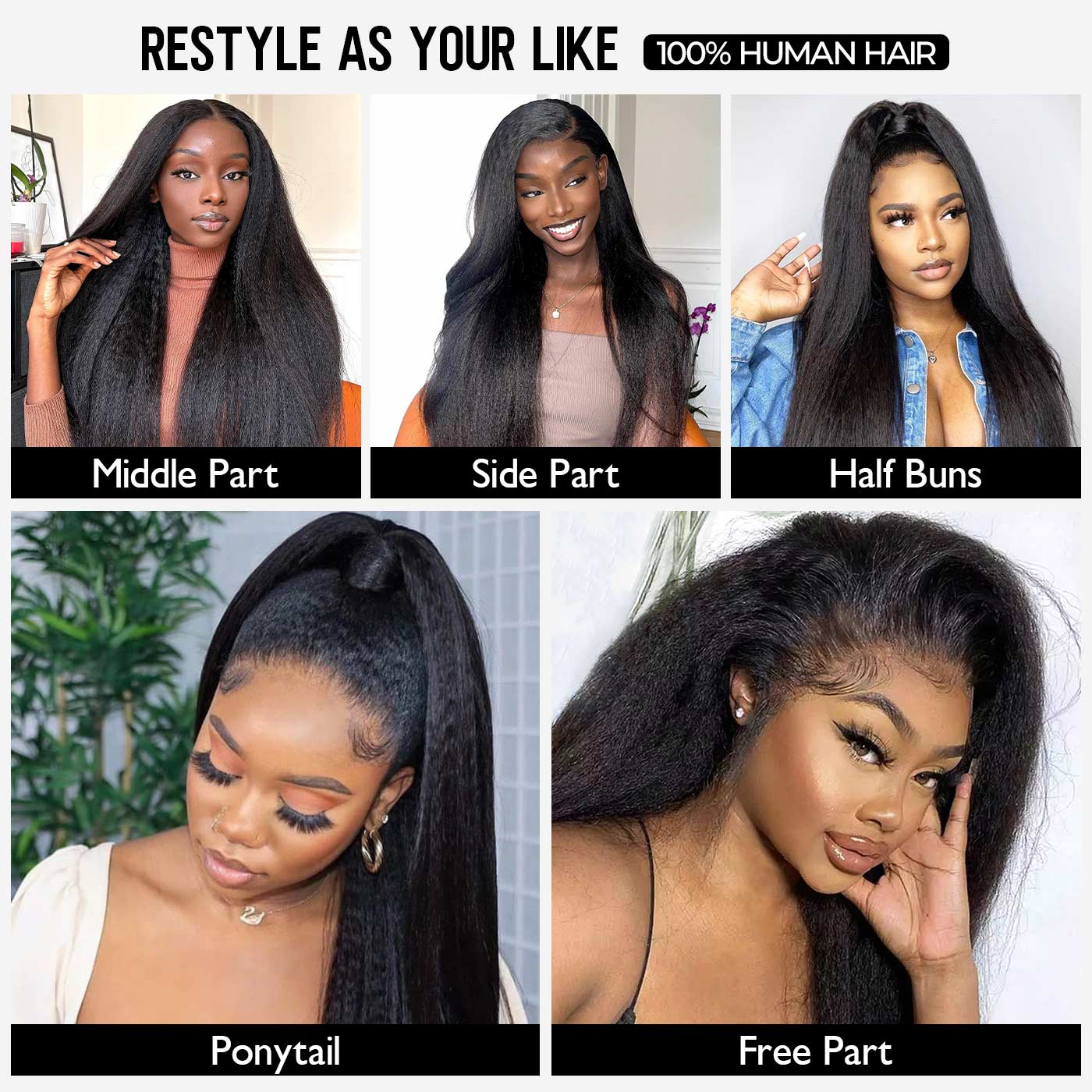 Atikual Kinky Straight Wig 13x4 13x6 HD Lace Front Wigs Natural Black Brazilian Virgin 100% Human Hair Preplucked