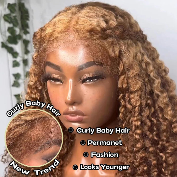 Atikual 220% Density 4C Curly Edges Colored Wig 13x6 Full Lace Human Hair Glueless Wig with Curly Baby Hair