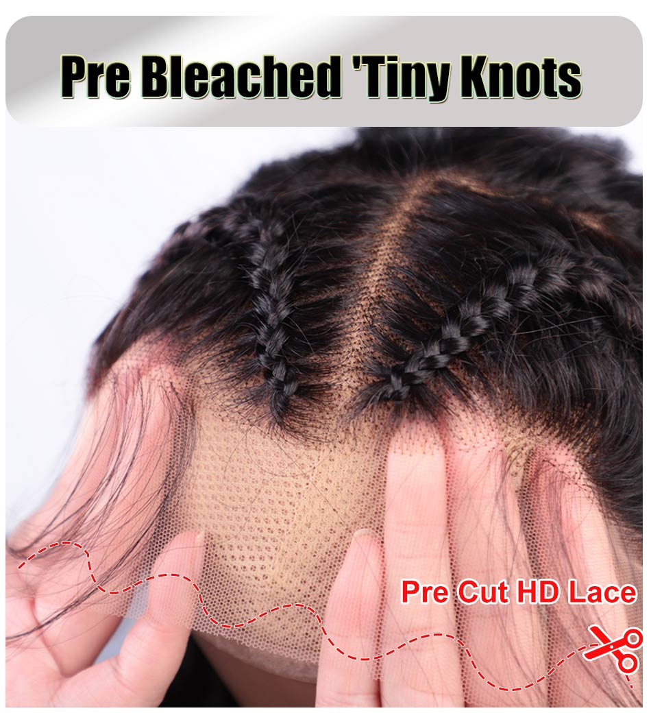 Atikual Pre Braided Wig Straight Glueless 13x6 HD Lace Front Wigs Human Hair Bleached Knots