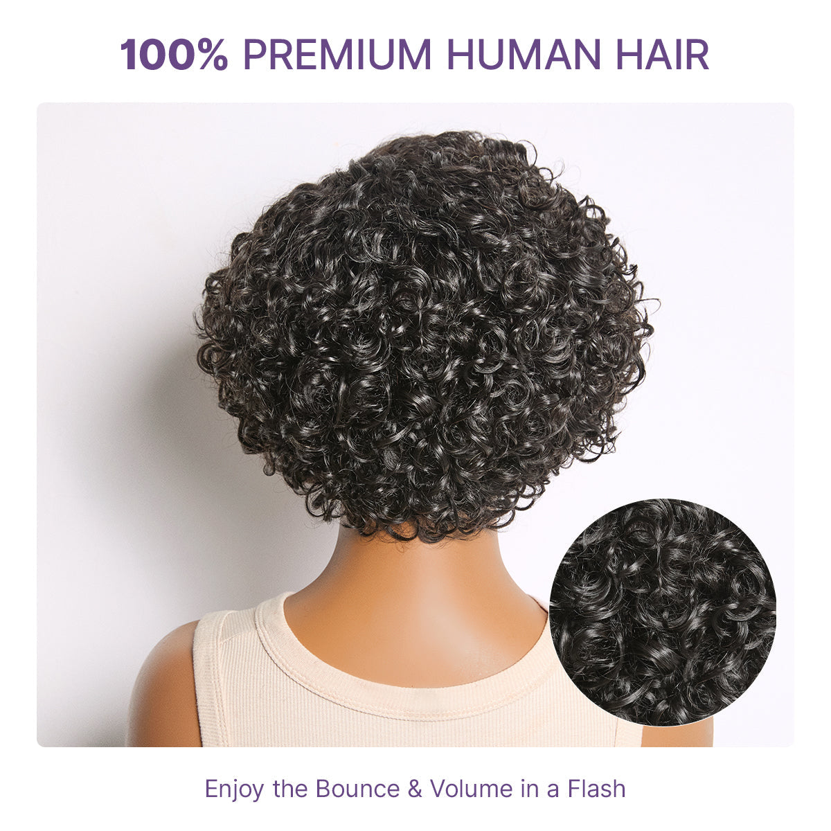 Atikual Natural Black / Brown Highlight Water Wave Pixie Cut Glueless Minimalist HD Lace Short Curly Wig