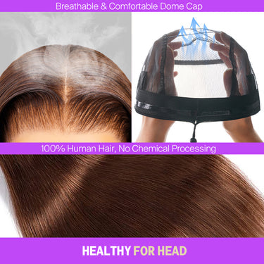 Atikual Chocolate Brown 13X6 Lace Glueless Wigs Body Wave with Drawstring 100% Human Hair Wig