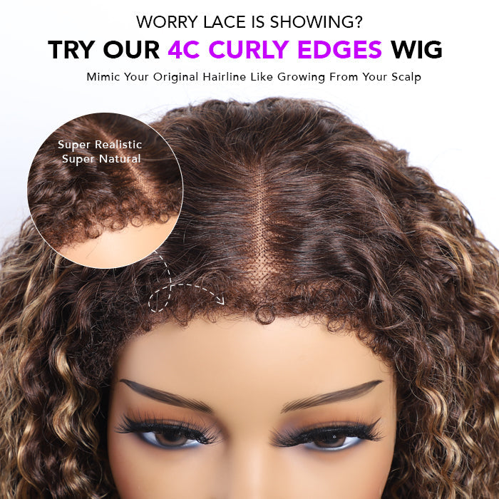 Atikual Affordable 4C Edges Curly Lace Front Wigs Pre-everything Glueless HD Lace Wig Flexi-Fit Drawstring Cap