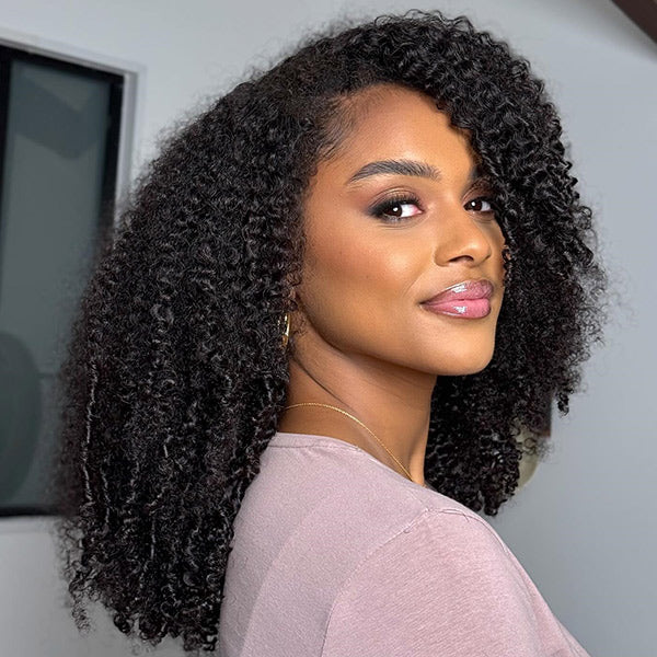 Atikual 3 In 1 Half Wig | Kinky Curly Glueless Wear Go Half Wig Human Hair Invisible Hairline Protective Style