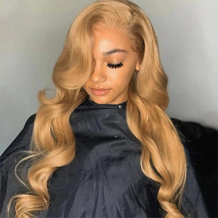 Atikual Honey Blonde Body Wave Wigs 13X4/13X6 Transparent Lace Front #27 Color Virgin Human Hair Wigs Pre Plucked
