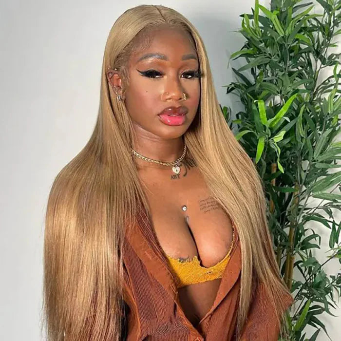 Atikual Honey Blonde Body Wave Wigs 13X4/13X6 Transparent Lace Front #27 Color Virgin Human Hair Wigs Pre Plucked