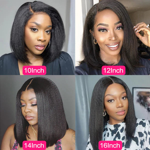 Atikual Wear Go Glueless Wigs Pre Cut Lace Kinky Straight 7x5 HD Lace Closure Bob Wigs 100% Human Hair