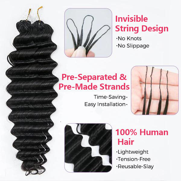 Atikual Deep Wave Soft Seamless Crochet Hair Natural Black Human Hair Extension for Black Women Hair